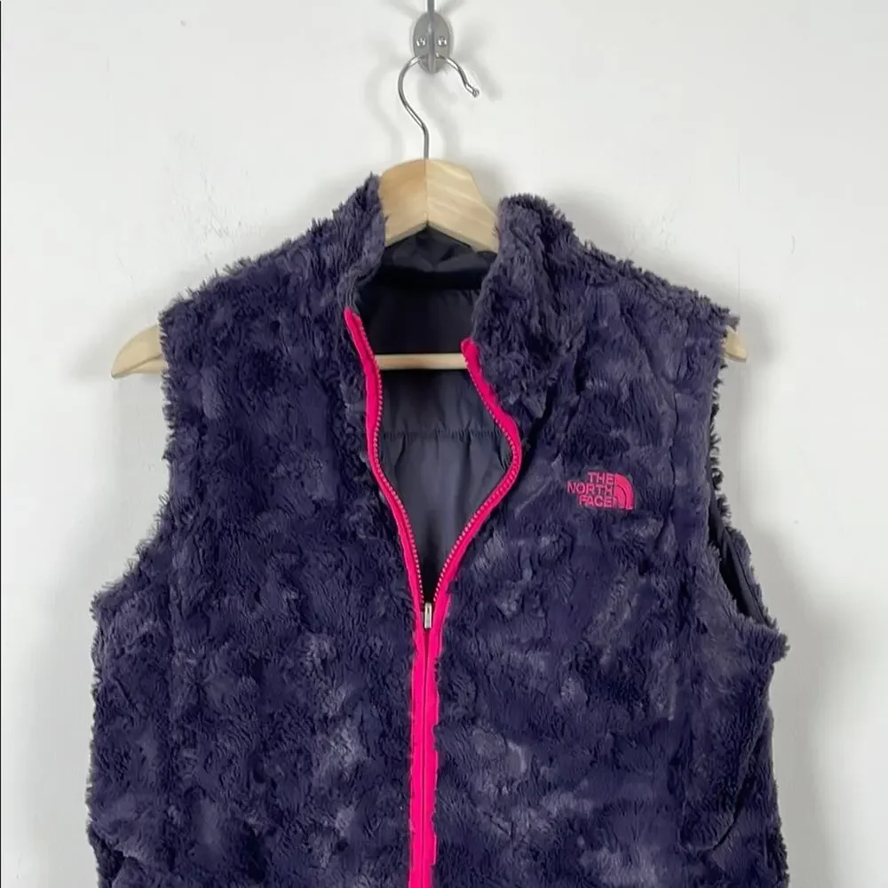 The North Face Reversible Fluffy Womens S Blue Fleece Vest with Pink Full Zipper